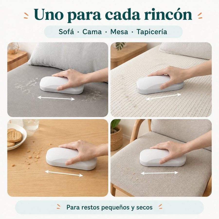 Pasándolo por el sofá, la cama, la mesa de madera y una silla tapizada