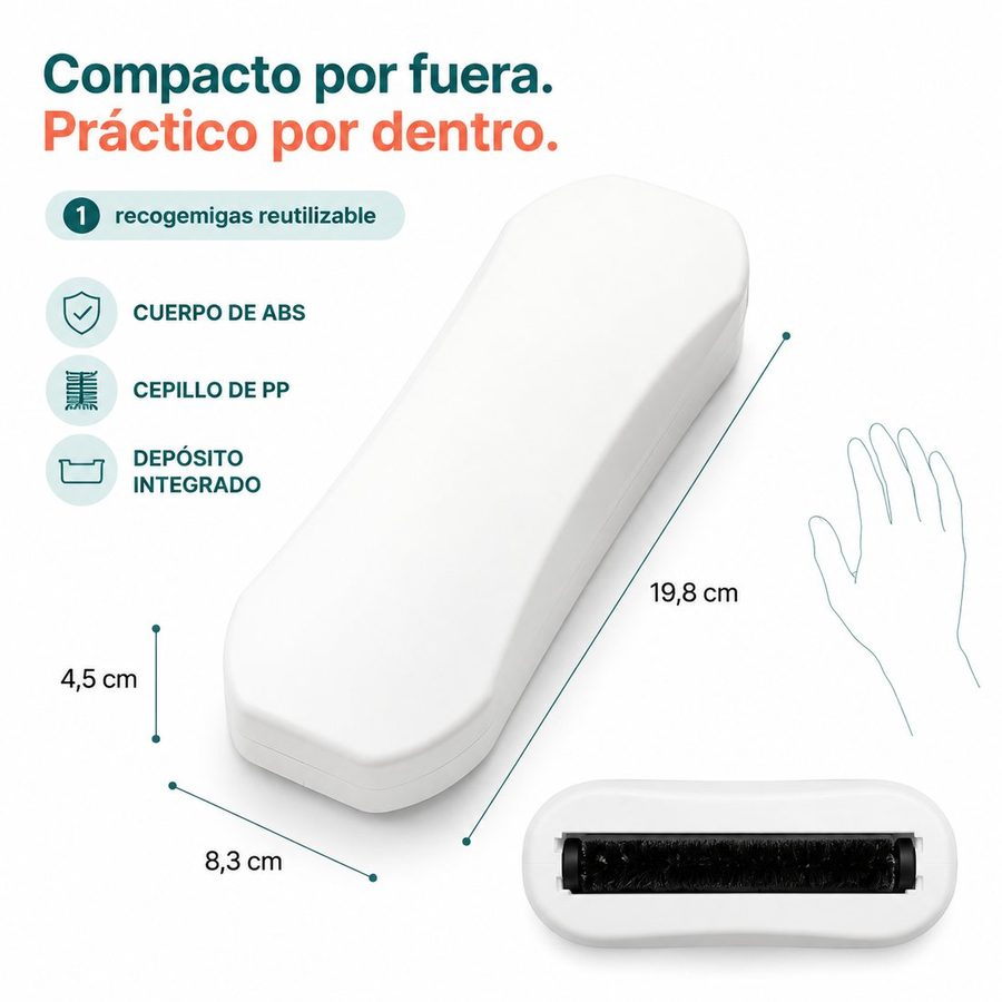Medidas 19,8 × 8,3 × 4,5 cm, cuerpo de ABS, cepillo de PP, depósito integrado